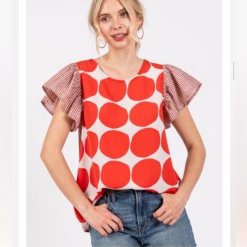 Fabulous Contrast Polka Dot Blouse Top